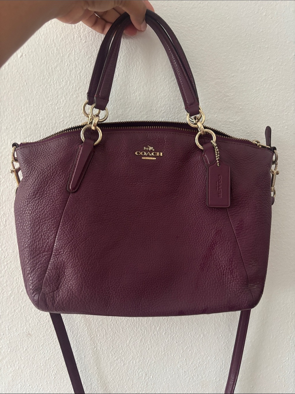 Coach Pebbled Leather Satchel - Plum/Burgundy Shoulder Bag